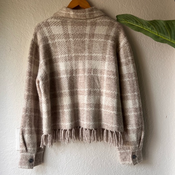 Plaid Fringe Button Down Women's Jacket - Picture 4 of 4